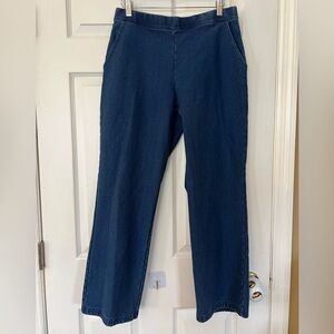 L.L. Bean Denim Pants Fleece Lined Straight Leg Pull On Stretch Sz S Pockets